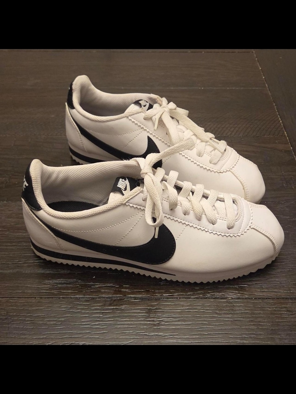 Nike Classic Cortez White Sneakers with Black Swoosh - Picture 3 of 6